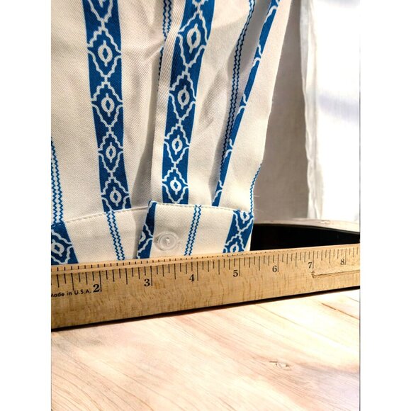 Striped Button-Up Shirt 3X Blue & White Geometric Print Long Sleeve Polyester - Picture 8 of 9